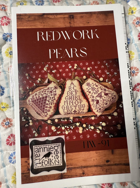 Redwork Pears by Annie Beez Folk Art